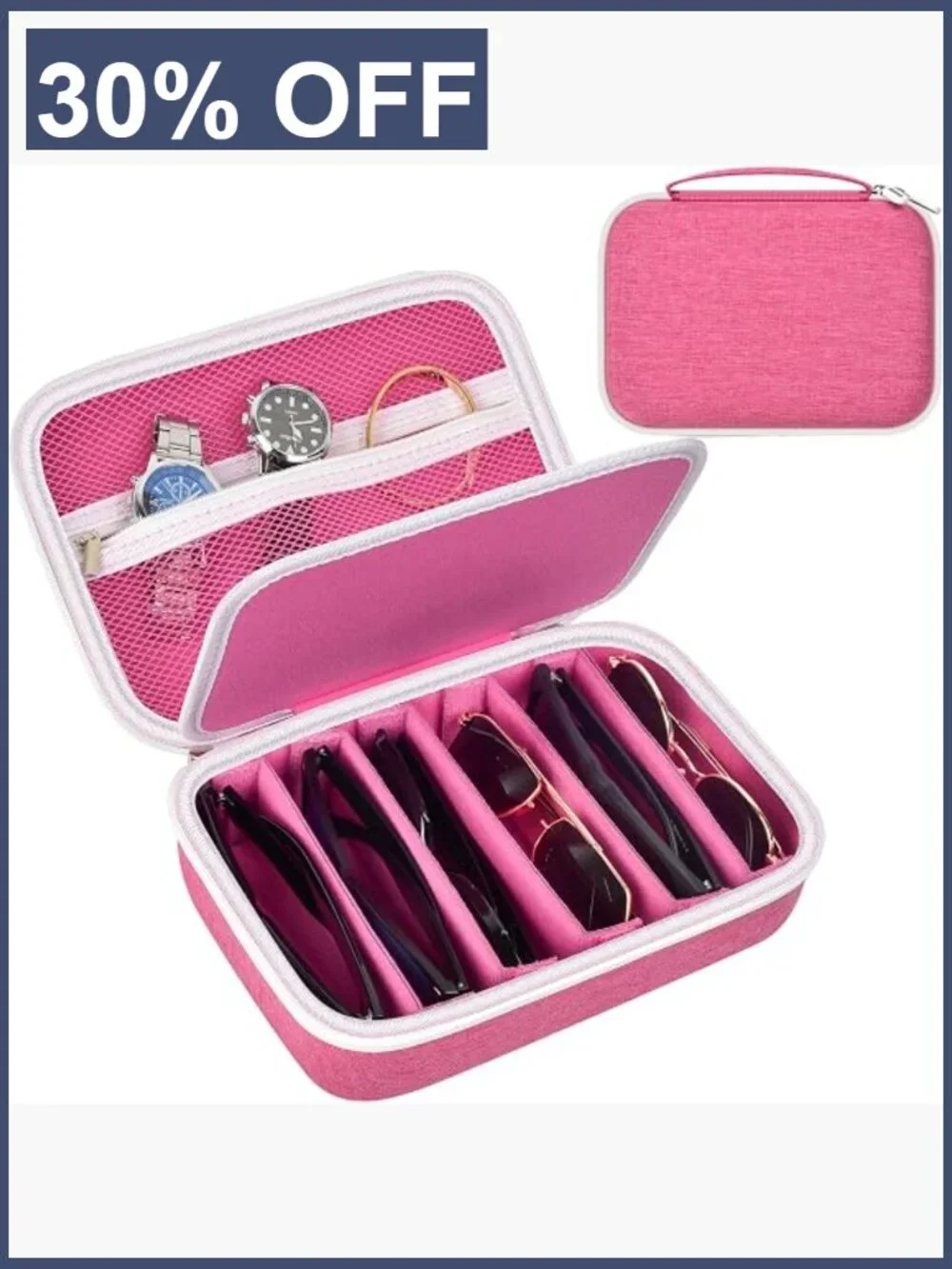 Hard EVA Travel Sunglass Organizer Case for 6 Pairs, Adjustable Slots,